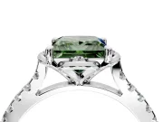 Floral Engagement Ring Setting for Fancy Green Princess Cut Center with Pave Band and Floral Prong Head in Platinum
