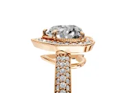 Milgrain Halo Engagement Ring Setting for Heart-Shaped Center with Three-Sided Pave Band and Prong Head in Rose Gold