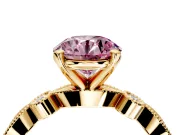Solitaire Engagement Ring Setting for Fancy Pink Round Cut Center with Milgrain Bezel Accents and Prong Head in Yellow Gold