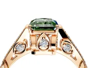 Cathedral Engagement Ring Setting for Fancy Green Radiant Cut Center with Antique-Style Pave Band and Prong Head in Rose Gold