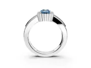 Halo Engagement Ring Setting for Fancy Blue Emerald Cut Center with Wide Band, Inlaid Accent Row and Prong Head in Platinum
