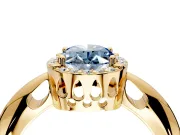Halo Engagement Ring Setting for Fancy Blue Oval Center with Tapered Plain Band and Prong Head in Yellow Gold