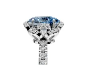 Halo Engagement Ring Setting for Fancy Blue Oval Center with Openwork Halo, Pave Band and Prong Head in Sterling Silver
