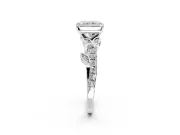 Leaf Motif Engagement Ring Setting for Radiant Cut Center with Pave Band and Prong Head in Sterling Silver