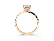 Solitaire Engagement Ring Setting for Oval Center with Fine Pave Narrow Band and Prong Head in Rose Gold