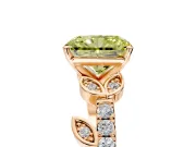 Leaf Motif Engagement Ring Setting for Fancy Yellow Radiant Cut Center with Pave Band and Prong Head in Rose Gold