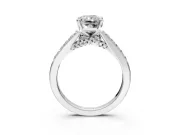 Solitaire Engagement Ring Setting for Radiant Cut Center with Crossover Accents and Prong Head in Platinum