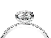 Solitaire Engagement Ring Setting for Oval Center with Pave Band and Claw Prong Head in White Gold
