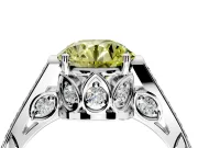 Cathedral Engagement Ring Setting for Fancy Yellow Round Cut Center with Antique-Style Pave Band and Prong Head in Platinum