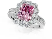 Halo Engagement Ring Setting for Fancy Pink Radiant Cut Center with Milgrain Channel Band and Prong Head in Sterling Silver
