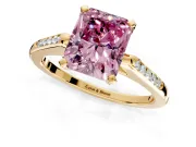 Solitaire Engagement Ring Setting for Fancy Pink Radiant Cut Center with Channel Accents and Prong Head in Yellow Gold