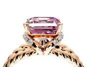 Halo Engagement Ring Setting for Fancy Pink Asscher Cut Center with Rope Twist Split Shank and Prong Head in Rose Gold