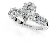 5 Stone Engagement Ring Setting for Pear-Shaped Center with Graduated Accents and Prong Head in Sterling Silver