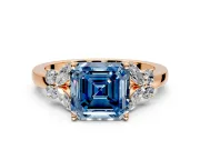 Solitaire Engagement Ring Setting for Fancy Blue Asscher Cut Center with Marquise Flower Shoulders and Prong Head in Rose Gold