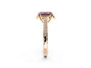 Floral Engagement Ring Setting for Fancy Pink Emerald Cut Center with Four Accent Clusters and Prong Head in Rose Gold