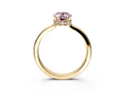 Hidden Halo Engagement Ring Setting for Fancy Pink Oval Center with Wide Flat Plain Band and Prong Head in Yellow Gold