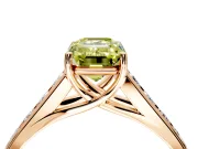Solitaire Engagement Ring Setting for Fancy Yellow Emerald Cut Center with Round Cut Channel Band and Prong Head in Rose Gold