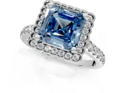 Milgrain Floral Halo Engagement Ring Setting for Fancy Blue Asscher Cut Center with Pave Band and Prong Head in Platinum