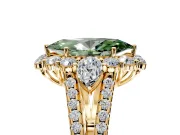 Halo Engagement Ring Setting for Fancy Green Marquise Center with Two-Strand Split Shank and Prong Head in Yellow Gold