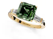 Bar-Set Engagement Ring Setting for Fancy Green Asscher Cut Center with Tapered Baguette Accents and Prong Head in Yellow Gold