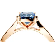 Solitaire Engagement Ring Setting for Fancy Blue Emerald Cut Center with Tapered Shoulders and Prong Head in Rose Gold