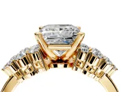 Cluster Engagement Ring Setting for Princess Cut Center with 2-Row Shoulder Clusters and Prong Head in Yellow Gold