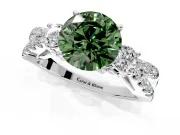 3 Stone Engagement Ring Setting for Fancy Green Round Cut Center with Pave Split Shank and Prong Head in Platinum