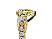 3 Stone Engagement Ring Setting for Fancy Yellow Pear-Shaped Center with Crossover Basket, Pave Band and Prong Head in Yellow Gold
