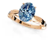 Solitaire Engagement Ring Setting for Fancy Blue Oval Center with Carved Leaf Shoulders and Prong Head in Rose Gold