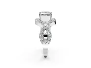 Halo Engagement Ring Setting for Princess Cut Center with Pave Infinity Twist Band and Prong Head in Sterling Silver