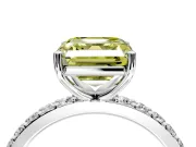 Solitaire Engagement Ring Setting for Fancy Yellow Asscher Cut Center with Round Cut Pave Band and Prong Head in Platinum