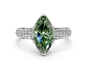 Solitaire Engagement Ring Setting for Fancy Green Marquise Center with Multi-Row Pave Accents and Basket Head in Sterling Silver