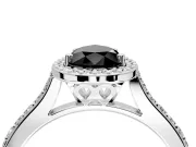 Halo Engagement Ring Setting for Fancy Black Pear-Shaped Center with Pave Accents, Heart Basket and Prong Head in Platinum