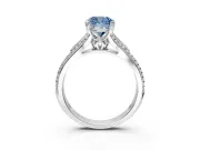 Solitaire Engagement Ring Setting for Fancy Blue Cushion Cut Center with Pave Rail Split Shank and Prong Head in Sterling Silver