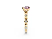 Solitaire Engagement Ring Setting for Fancy Pink Heart-Shaped Center with Beaded Bezel Station Band and Prong Head in Yellow Gold