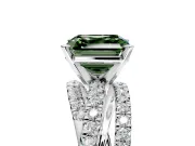 Solitaire Engagement Ring Setting for Fancy Green Asscher Cut Center with Woven 3-Strand Pave Band and Prong Head in White Gold