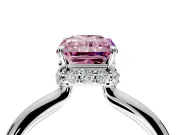 Hidden Halo Engagement Ring Setting for Fancy Pink Radiant Cut Center with Plain Rounded Band and Prong Head in Platinum