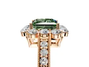 Halo Engagement Ring Setting for Fancy Green Princess Cut Center with Milgrain Channel Band and Prong Head in Rose Gold