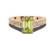 Solitaire Engagement Ring Setting for Fancy Yellow Emerald Cut Center with Engraved Pave Band and Prong Head in Rose Gold