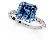 Solitaire Engagement Ring Setting for Fancy Blue Asscher Cut Center with Large Accent Band and Prong Head in Platinum