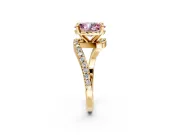 Solitaire Engagement Ring Setting for Fancy Pink Oval Center with Pave Bypass Swirl Band and Prong Head in Yellow Gold