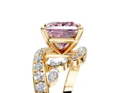 Solitaire Engagement Ring Setting for Fancy Pink Princess Cut Center with Pave Bypass Twist Band and Prong Head in Yellow Gold