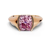 Tension Engagement Ring Setting for Fancy Pink Radiant Cut Center with Wide Tapered Band and Tension Head in Rose Gold