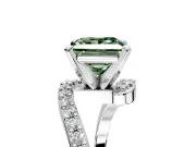 Solitaire Engagement Ring Setting for Fancy Green Princess Cut Center with Pave Bypass Swirl Band and Prong Head in Sterling Silver