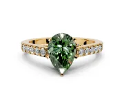 Solitaire Engagement Ring Setting for Fancy Green Pear-Shaped Center with Crossover Accents and Prong Head in Yellow Gold