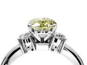 3 Stone Engagement Ring Setting for Fancy Yellow Oval Center with Wide Plain Band and Prong Head in Platinum
