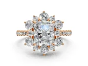 Floral Halo Engagement Ring Setting for Radiant Cut Center with Pave Accents and Prong Head in Rose Gold