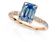 Solitaire Engagement Ring Setting for Fancy Blue Emerald Cut Center with Fine Pave Band and Prong Head in Rose Gold