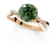 Crossover Engagement Ring Setting for Fancy Green Round Cut Center with Pave and Plain Strands and Prong Head in Rose Gold