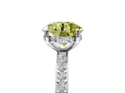 Solitaire Engagement Ring Setting for Fancy Yellow Round Cut Center with Fine Pave Band and Prong Head in Platinum